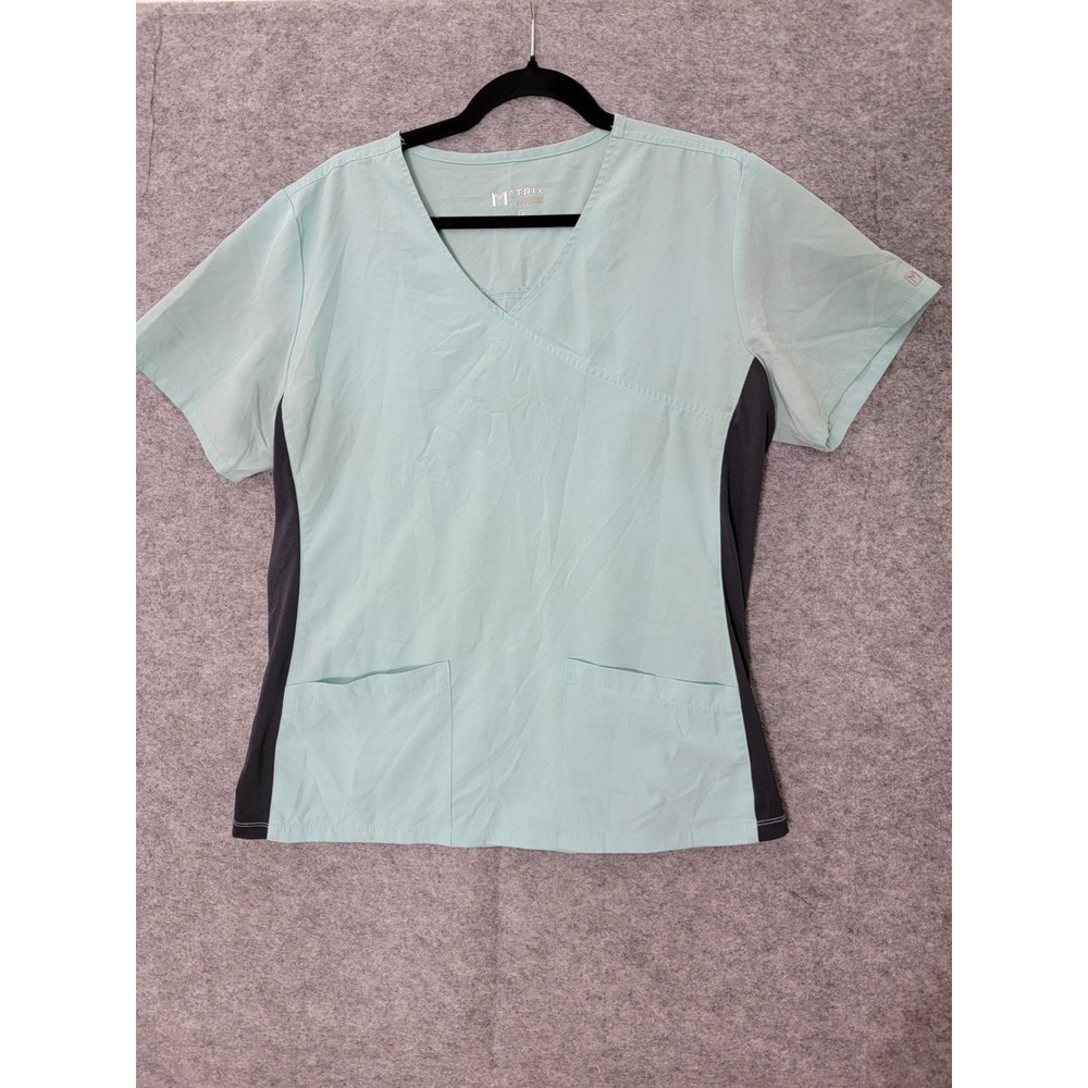 Matrix Impulse Scrub Top Womens Large Aqua V-Neck Medical Uniform RN 131731